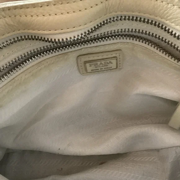 Prada Ivory Leather Shoulder Bag with Silver Buckles - Picture 13 of 15